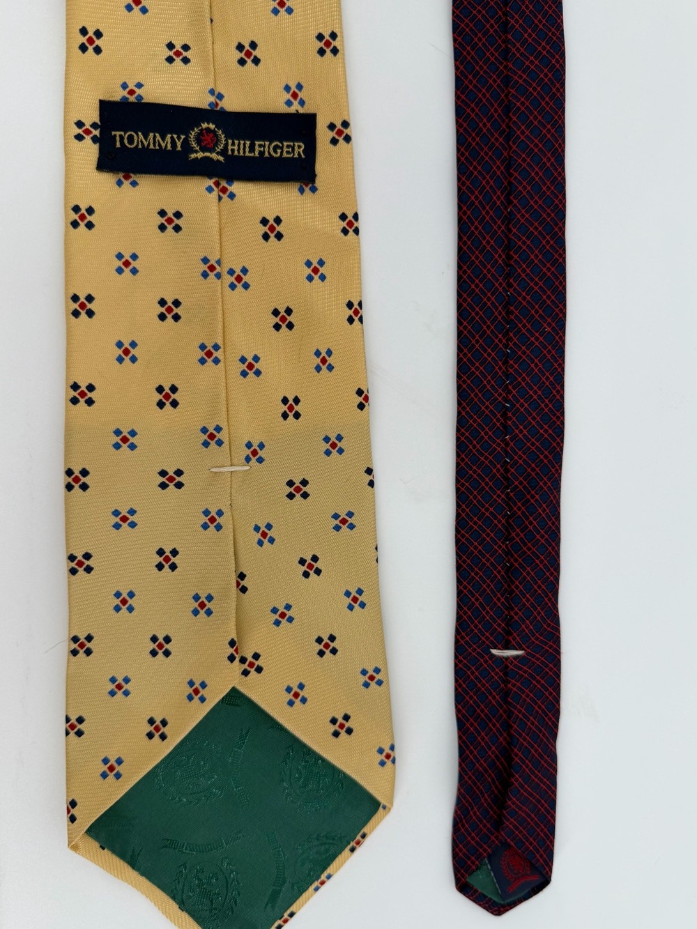 Vintage Tommy Hilfiger Silk Tie Yellow Geometric Diamond Pattern Retro
